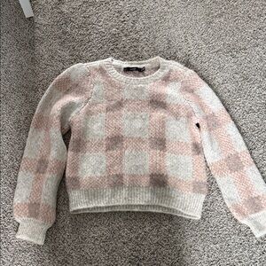 Cozy Pink Plaid Crewneck Sweater